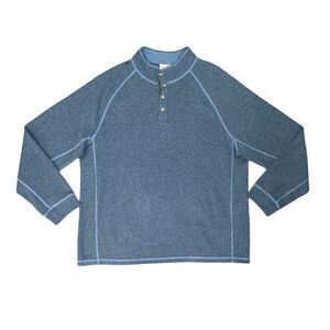 Tommy Bahama Sweater Mens XL Extra Large Cadet Copen Blue Reversible Snap Button